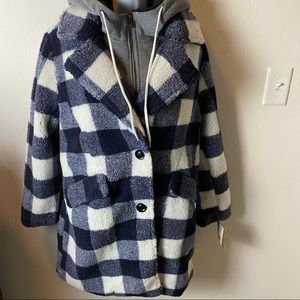 Steve Madden Navy & White Plaid Buffalo Coat